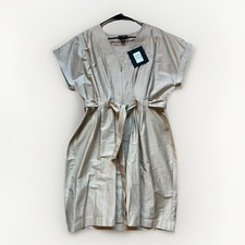 Halston NWT Quiet Luxury Beige Tie Waist Mini Dress 14 Minimalist Chic Preppy