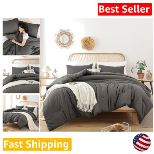 Boho Dark Gray Cal King Comforter Set - Soft Lightweight Bedspread Blanket Quilt