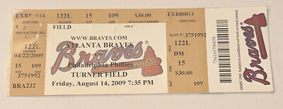 Phillies Braves Atlanta Turner Field Ticket Stub Chase Utley Howard HR 8/14/09