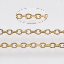 50m/Roll Golden 304 Stainless Steel Soldered Flat Oval Cable Chains 3x2x0.5mm