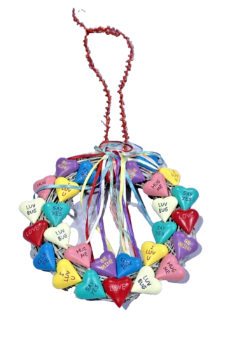 Sweet Colorful Candy Heart Wall Door Wreath Ribbons Decor Love Romance 7" Wide