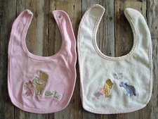 Set 2 Winnie the Pooh Baby Girl Feeding Bibs Pink Drool Bib Embroidered *Stained