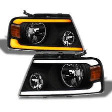 Topline For 2004-2008 F150 Switchback Sequential LED Strip Bar Headlights Black