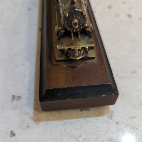 Rare Vintage Collectible Train Metal Brass Locomotive Wooden Base 14”L x 2”W - Picture 12 of 13
