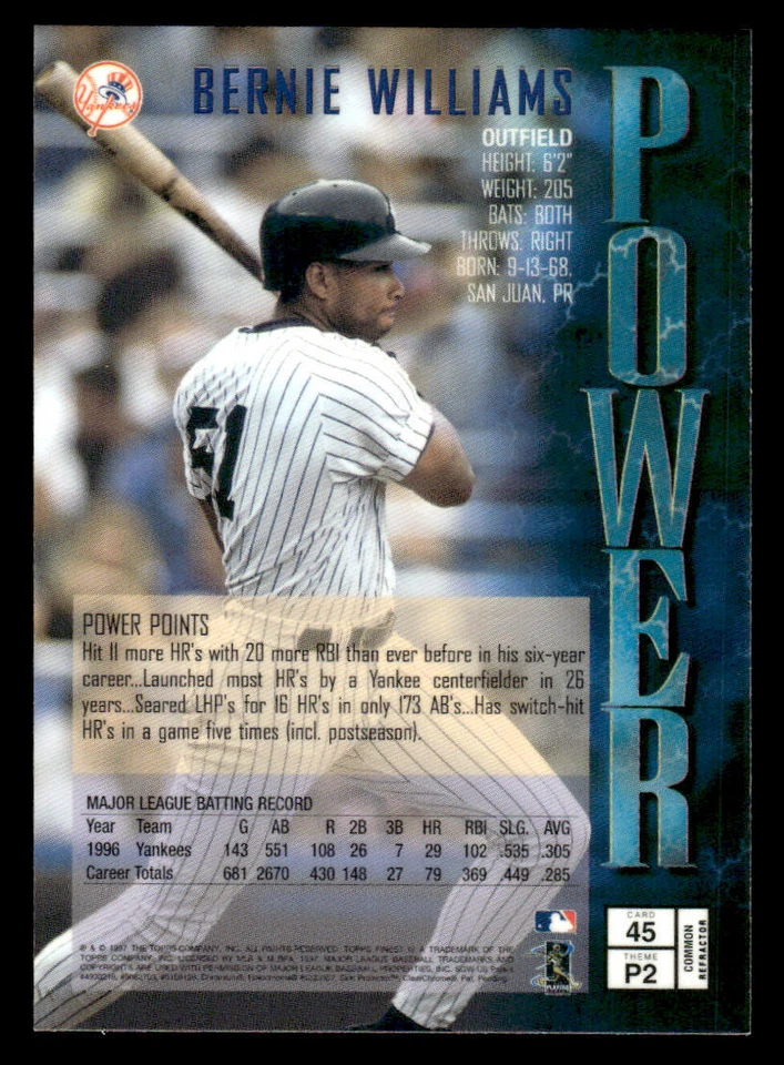 Bernie Williams 1997 Finest #45 Refractors - Image 2 of 2