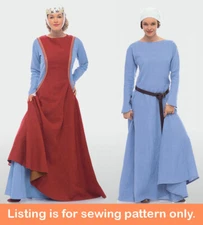 SEWING PATTERN Womens Costume Dress Apron 1200s 1300s Medieval Renaissance 7977