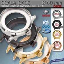 WATCH CASE SCALA Ø 40 MM, ETA-2824,SW 200 STP 1-11, ST.ST, BLACK,  GOLD, R-GOLD