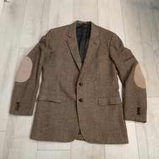 Hart Schaffner Marx Brown beige Wool Herringbone Blazer Sport Coat Jacket USA