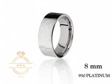 950 Platinum Solid FLAT 8mm Wedding Band Ring - Comfort Fit HAMMERED Finish New