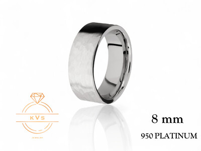 950 Platinum Solid FLAT 8mm Wedding Band Ring - Comfort Fit HAMMERED Finish New