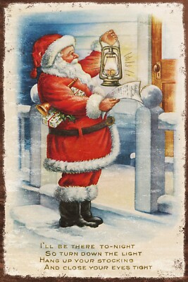 Vintage Weihnachtsmann Gedicht, Alter Look Illustration auf neuem Blechschild