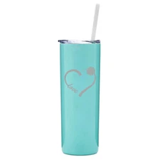 20 oz Skinny Tumbler Stainless Steel Insulated Travel Mug Love Heart Volleyball