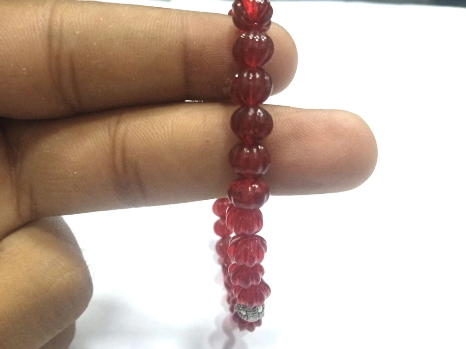 PULSERA COLGANTE METAL CUENTAS TALLADAS SANDÍA COLOR RUBÍ 6-7MM 7" PULGADAS Foto 3 de 4
