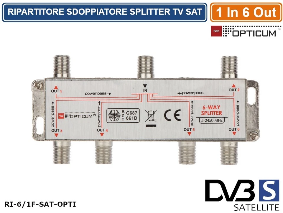RIPARTITORE SPLITTER MOLTIPLICATORE SEGNALE TV SATELLITARE 15.9 db 1 IN - 6 OUT - Immagine 2 di 2