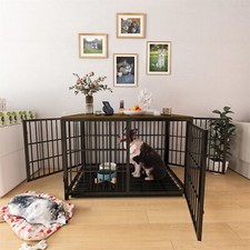 3 Doors Dog Crate w/ Tray Round Thick Tube Pet Cage Furniture End Table Indoor