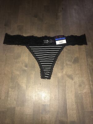 No Boundaries Black Lace White Stripe Thong Sissy Panty Underwear Plus Size 3X
