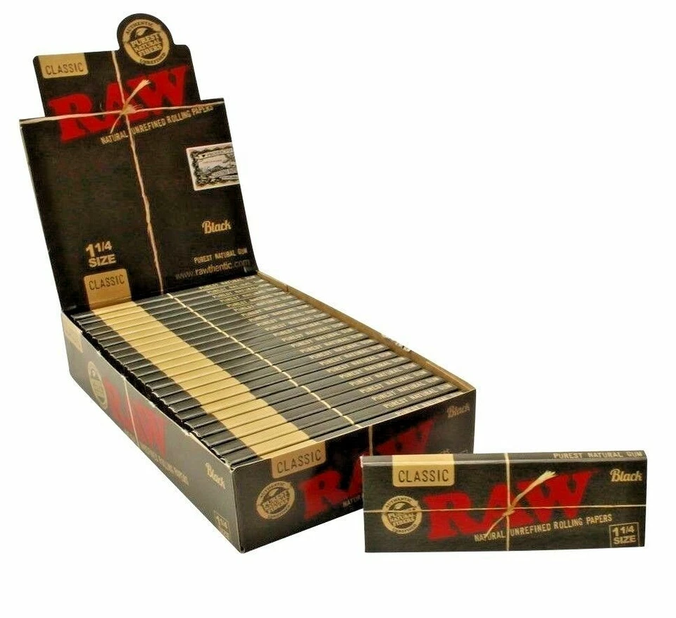RAW BLACK 1 1/4 CLASSIC PAPERS Natural Unrefined Cigarette Rolling Paper Skins