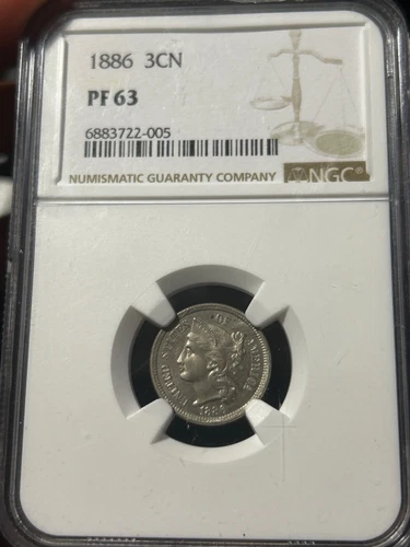 1886 3C Nickel NGC PF63 3CN Proof Coin