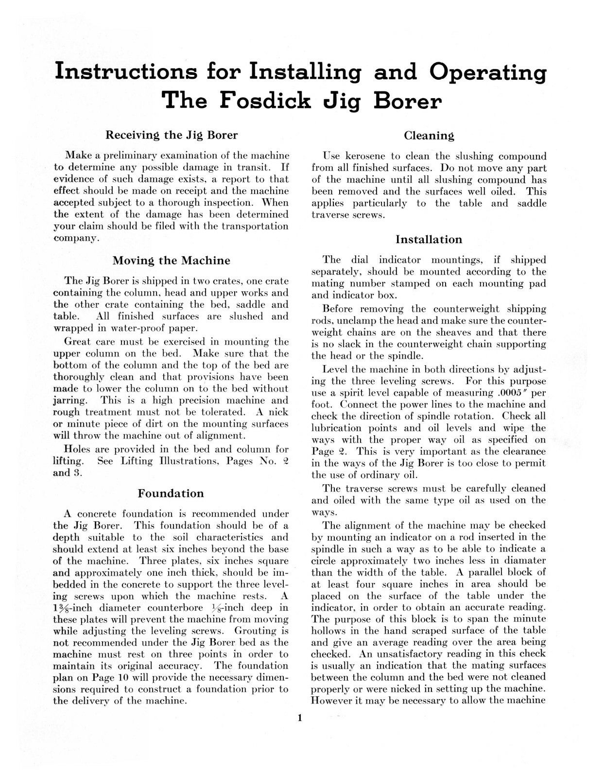 Fosdick Jig Borer Models 30 & 42 Operating Instructions & Parts List Manual 620 eBay