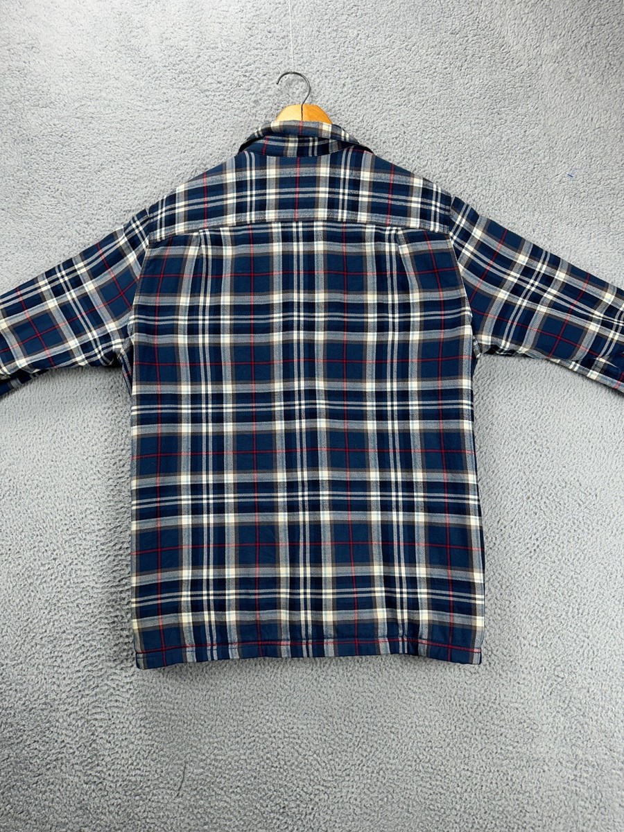 L.L. Bean Shirt Adult Medium Blue Plaid Traditional Fit Sherpa