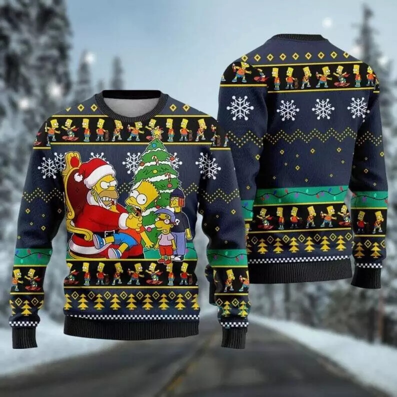 Simpsons Christmas Ugly Sweater Celebrate The Holidays With Homer And Bart  BG
