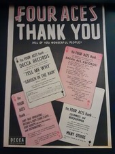 The Four Aces Thank You Rare Original Promo Poster Ad Framed!