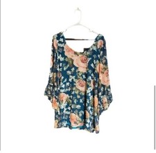 Boho Chic Tunic Dress Show Me Your Mumu Boomerang Green With Pink Floral Roses M