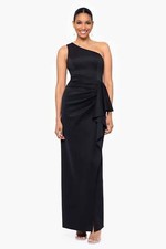 NEW XSCAPE One Shoulder Ruffle Scuba Crepe GOWN SIZE 6P $248  BLACK NORDSTROM