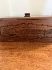 Vintage/Pine Wood Bread Box "Give Us This Day Our Daily Bread" Engraved/gorgeous