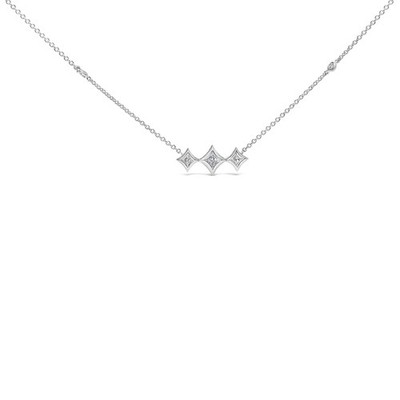 Bahnhofskette 10 Karat Weißgold Zargenfassung Prinzessin Diamant 3 Steine Drachenform