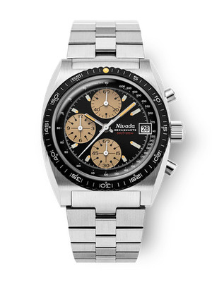 Nivada Grenchen 77001Q45 Autochron Mecaquartz Chronograph Black Dial