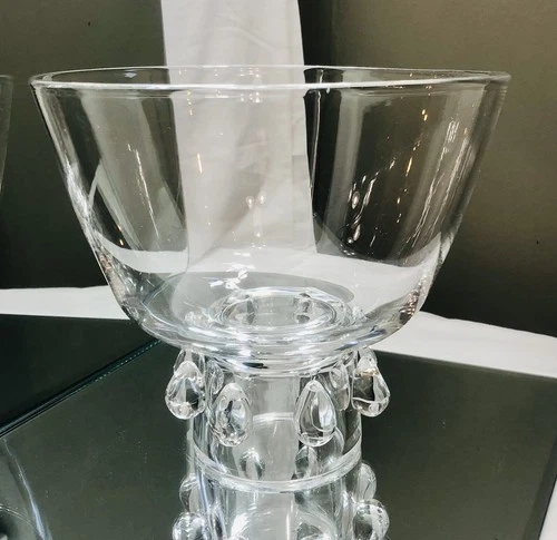 Steuben Signed 9" Teardrop Pedestal Bowl Compote Crystal Art Glass Design Decor