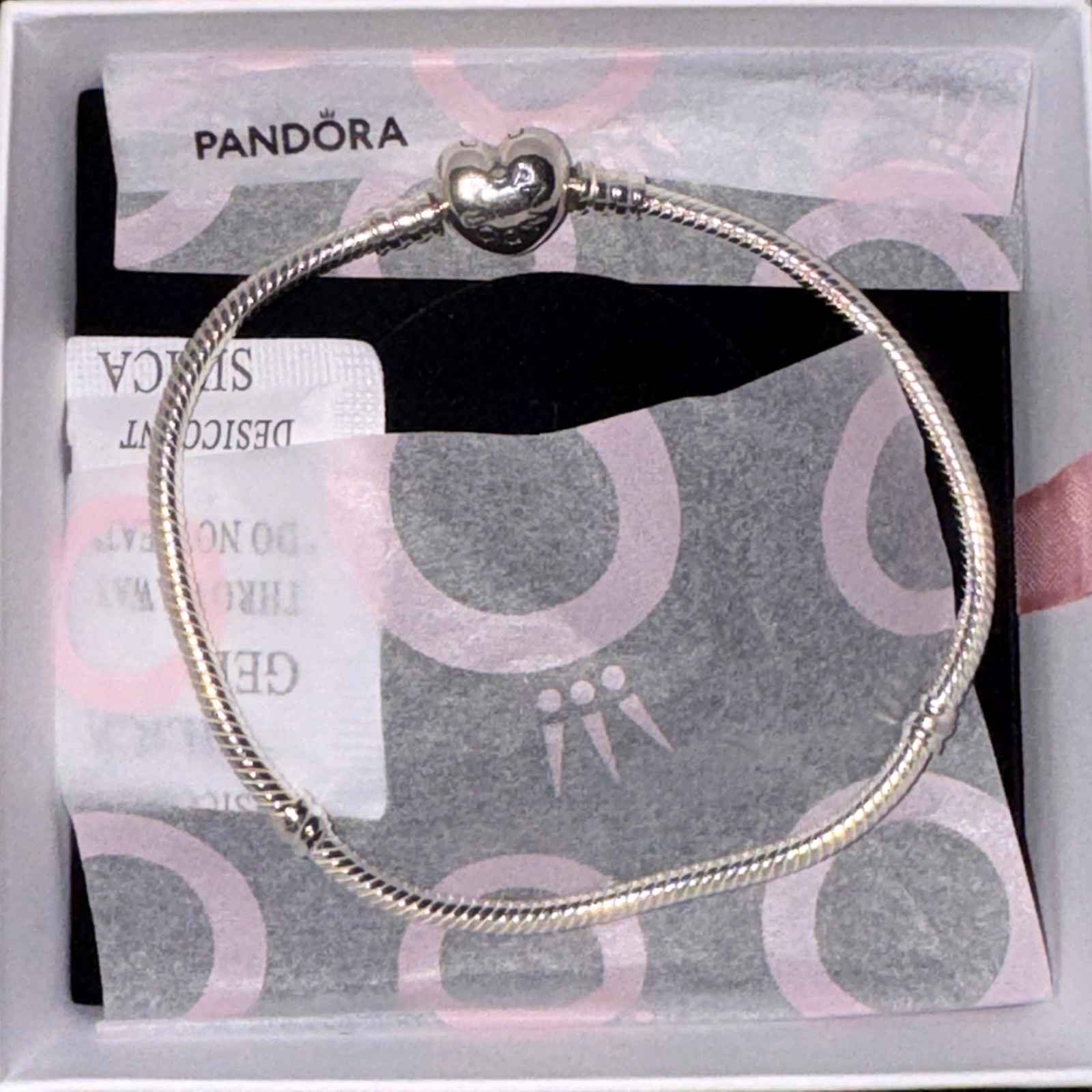 PANDORA Moments Snake Chain Heart Charm Bracelet - 7.9 in. 925 Silver OPEN BOX