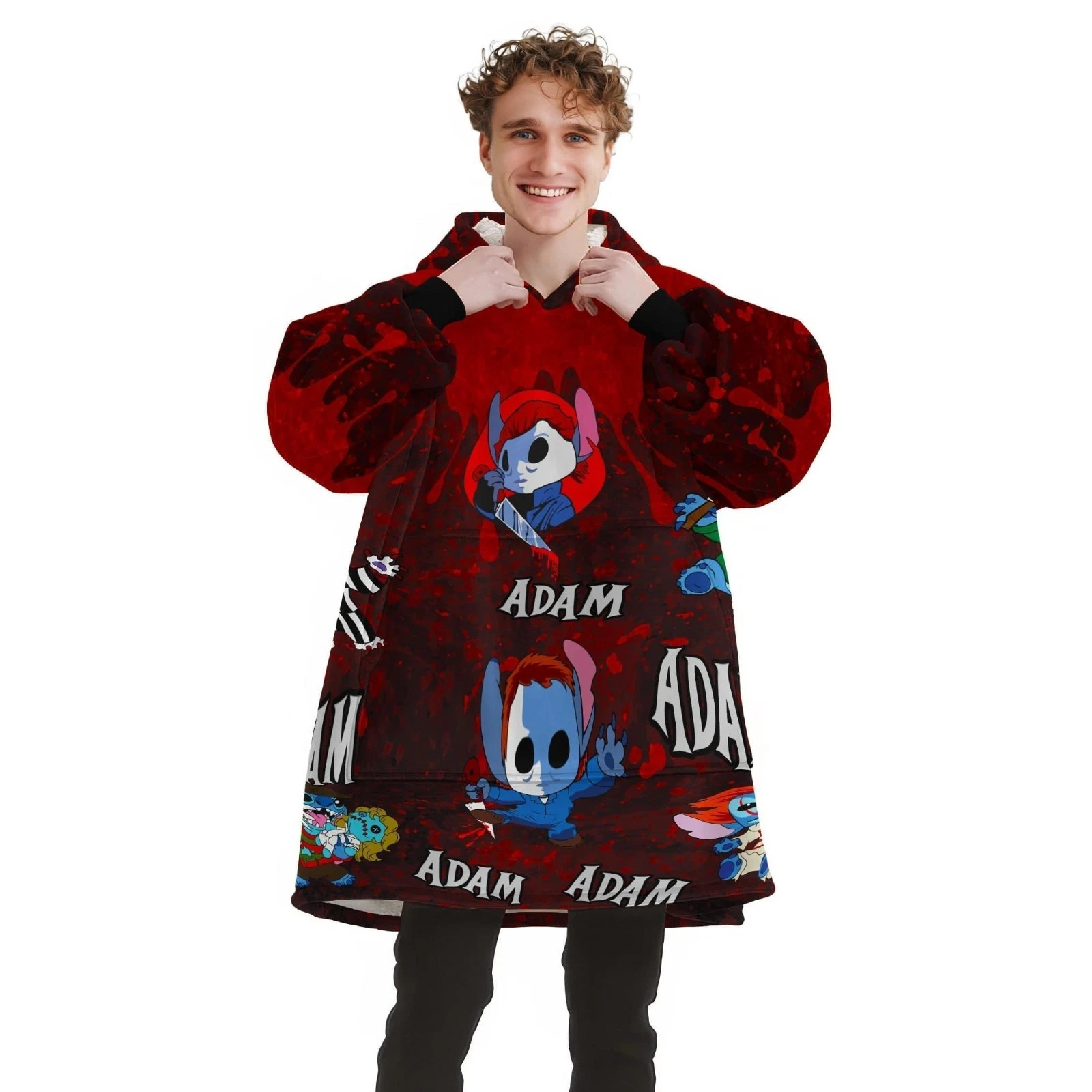 Personalized Stitchy Horror Icons Halloween Blanket Hoodie, Gift For Halloween, Christmas, Birthday