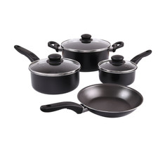 Mainstays 7 Piece Non Stick Aluminium, Pots and Pans Cookware Set, Black