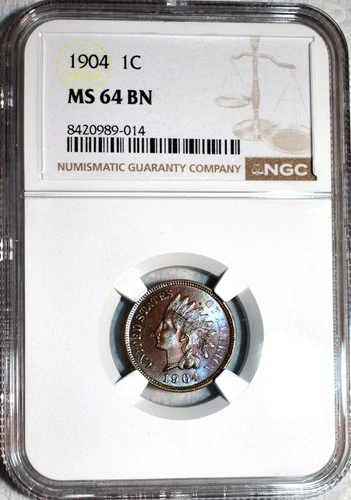 NGC MS-64 BN 1904 Indian Head Cent, Razor-Sharp & Beautifully Toned!