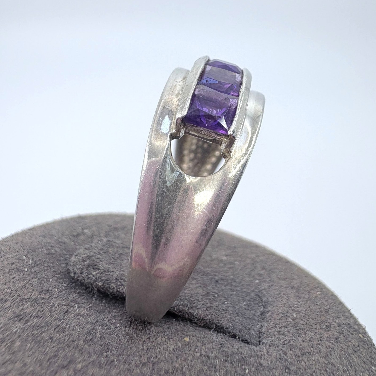 Amethyst Channel Set Statement Ring VTG Solid Ste… - image 2