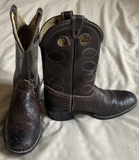 Vtg Acme Brown Leather Cowboy Cowgirl Pull Hole Boys/Girls Boots Size 2 to 2.5