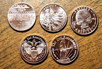 5  DIFFERENT COPPER COIN SUPPORT THE 2ND AMENDMENT  1 OZ  .999 PURE COPPER ROUND