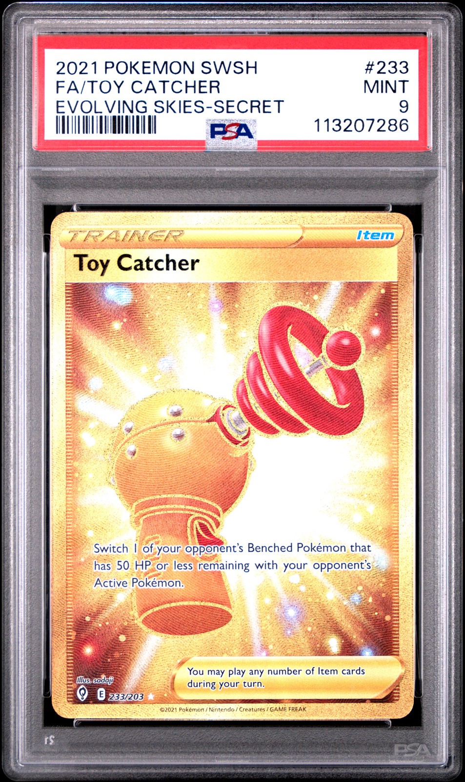 2021 POKEMON SWORD & SHIELD EVOLVING SKIES SECRET FULL ART/TOY CATCHER PSA 9
