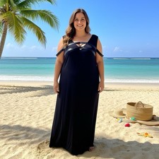 Pyramid Collection Whimsigoth MaxiDress Women Plus 3X Gothic Double V Neck Strap