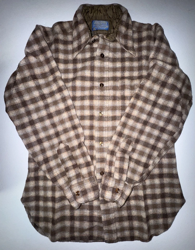 Camisa Pendleton Vintage Años 70 Franela Para Hombre Mediana Lana Virgen Marrón Tostado  Foto 3 de 4