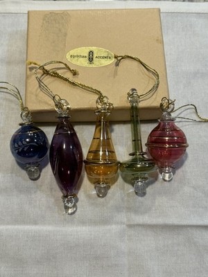 Egyptian Accents Hand Blown Glass Hanging Baubles, Set of 5 Multicolor