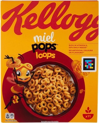 12x Kellogg's Cereali Miel Pops Loops, Vollkornringe Gemischt Mit Honig 330g
