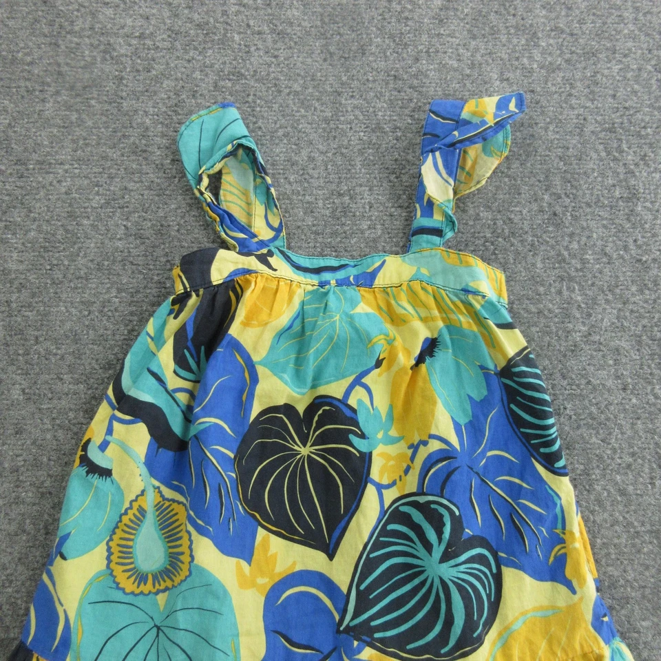 Patagonia Pataloha Dress Girls 4T Blue Yellow Leaf Print Organic Cotton - Image 2 of 4