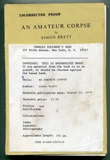 Simon BRETT / An Amateur Corpse Uncorrected Proof 1st 1978