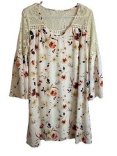 ANA women’s Size 4 Lined Boho Hippie Bell Sleeve floral dress off white lace