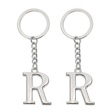 2Pcs Initial Letter Keychain Letter A-Z Keychain R Pendant Key Ring Silver