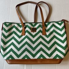 Dooney  Bourke Authentic Large Green White Chevron Tote  