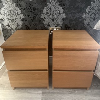 2x IKEA Malm 2 Drawer Bedside Table Chest Oak
